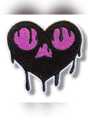 NWT Goth Punk Black and Pink Melted Heart Iron On Patch